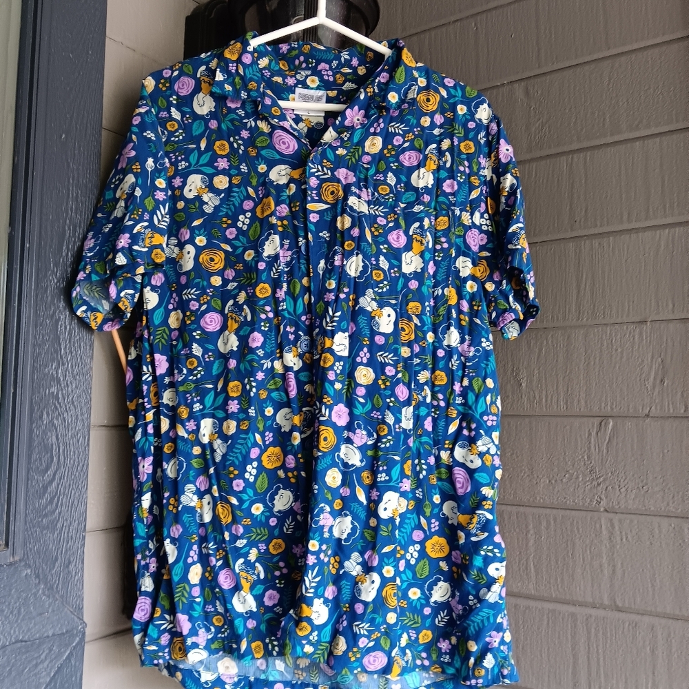 Peanuts Snoopy Charlie Brown Lucy Button Down Hawaiian Shirt Size L